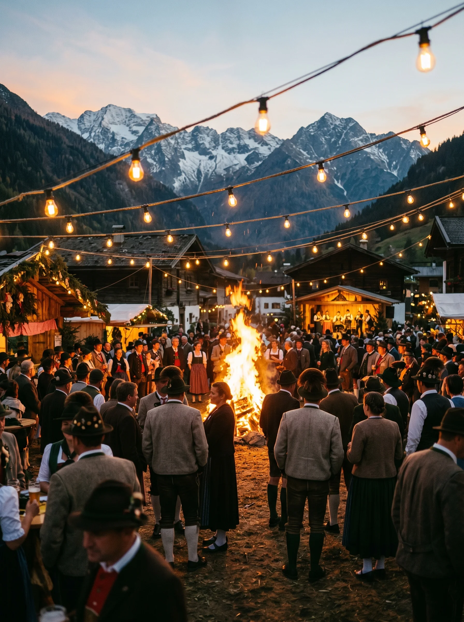 Tyrolean folk festival at dusk