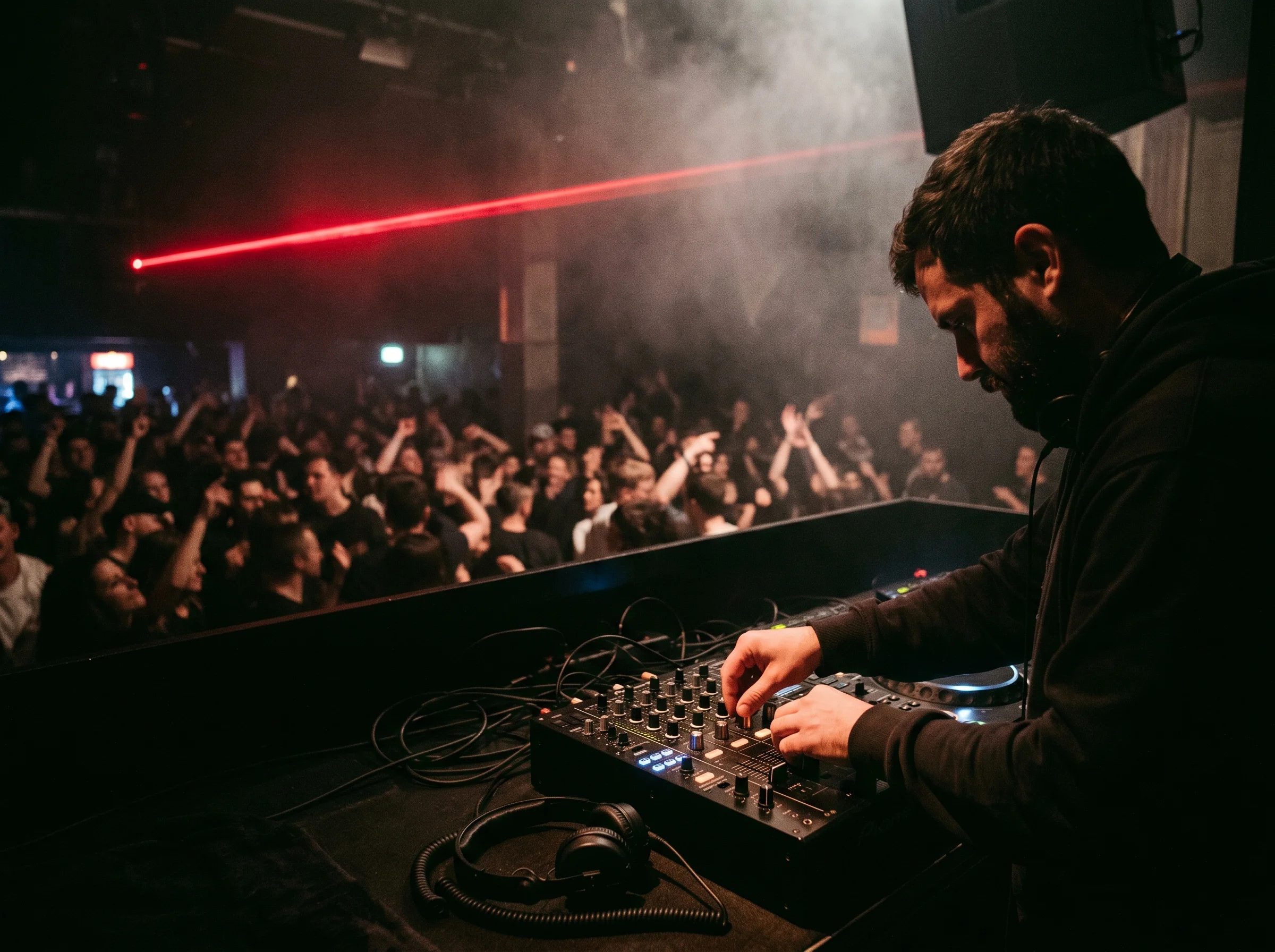 DJ booth with red laser